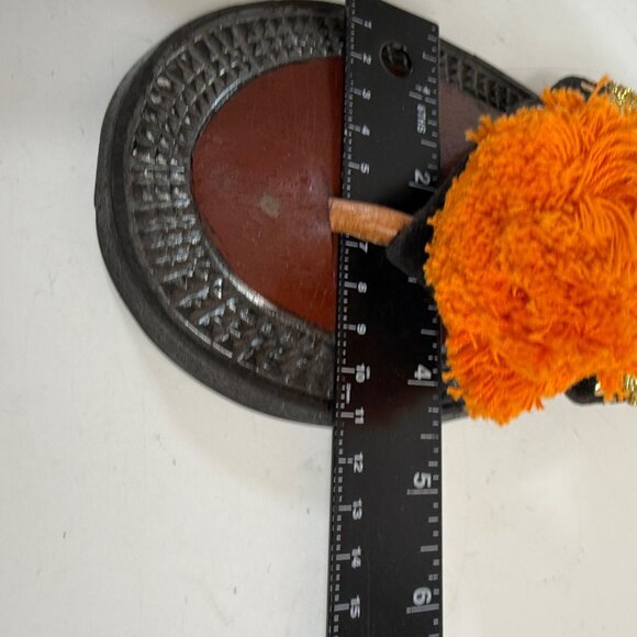 Traditional Ethnic Ahenema Sandals Size 8 Leather Slippers Orange Pom Ghanaian - Picture 9 of 16